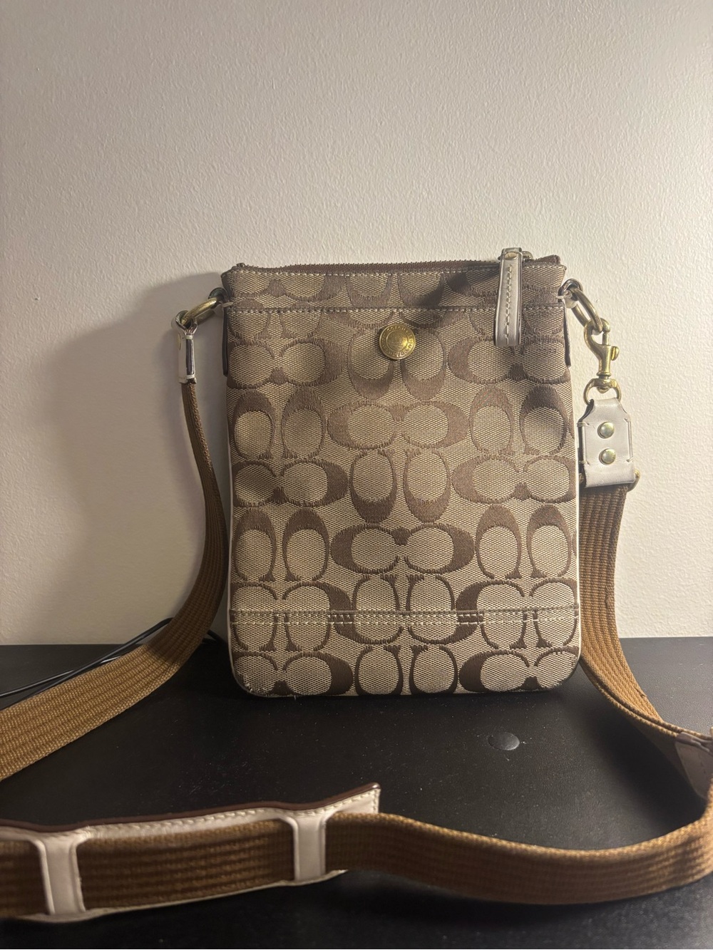 Coach Khaki Signature Canvas Crossbody Bag